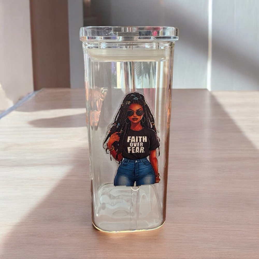 Clear Glass Water Bottle with Inspirational Design